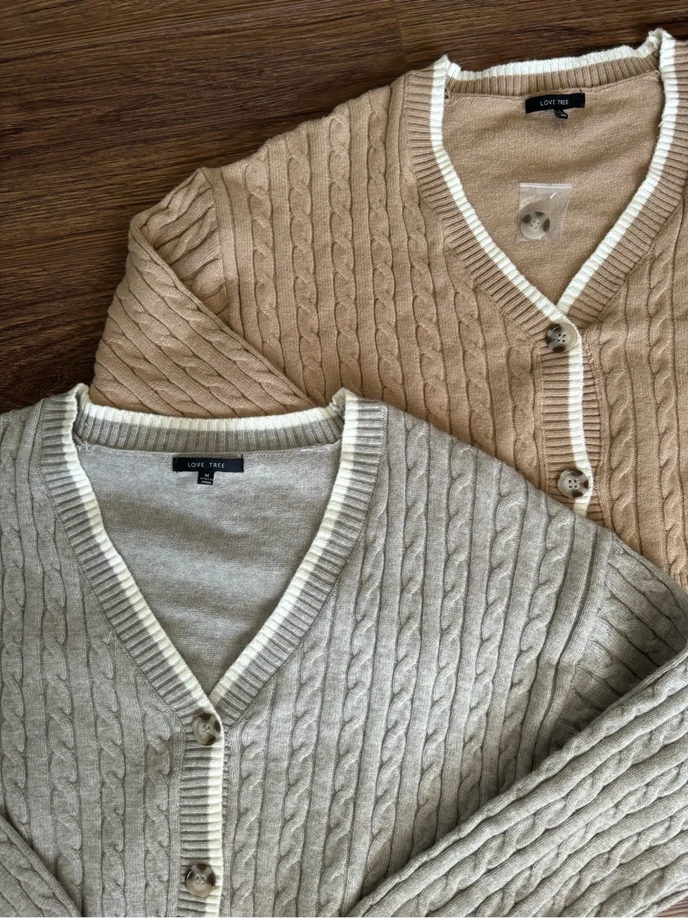 Love Tree Cable Knit Cardigan - Tan and Light Gray - Picture 3 of 5